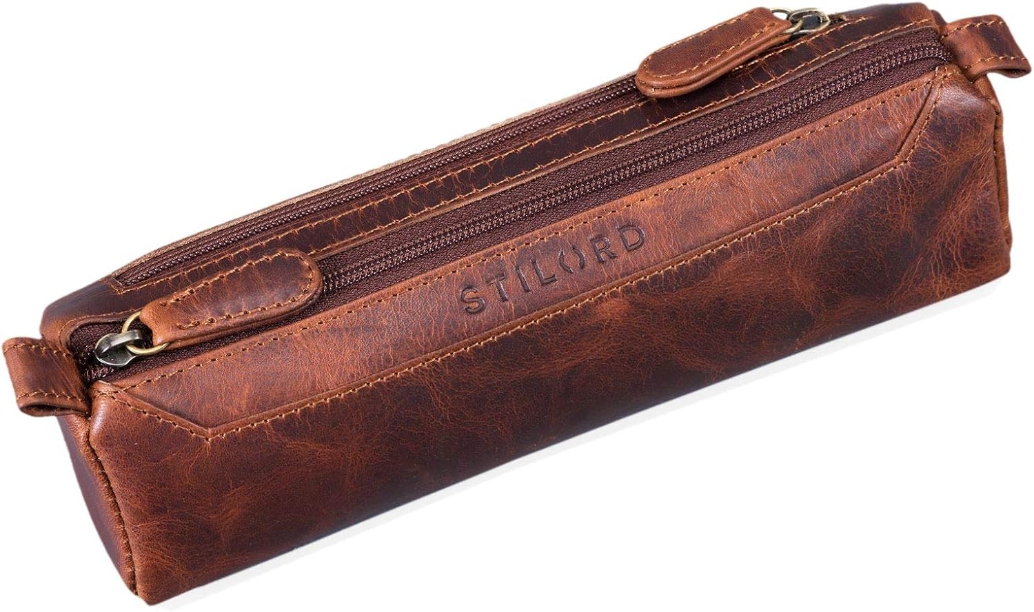 "Jim" Leather Pencil Case Vintage, Kara - Cognac