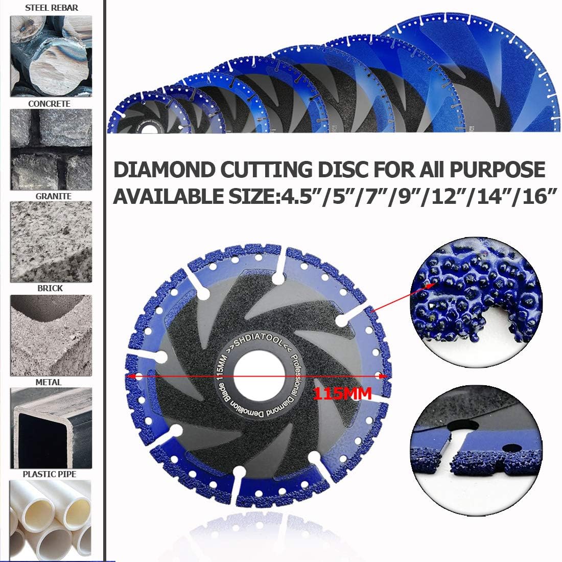 SHDIATOOL Diamond Cutting Disc 9 Inches / 230mm Vacuum Brazed Cut-off Wheel for All Purpose Demolition Blade for Stone Iron Steel Metal - Image 3