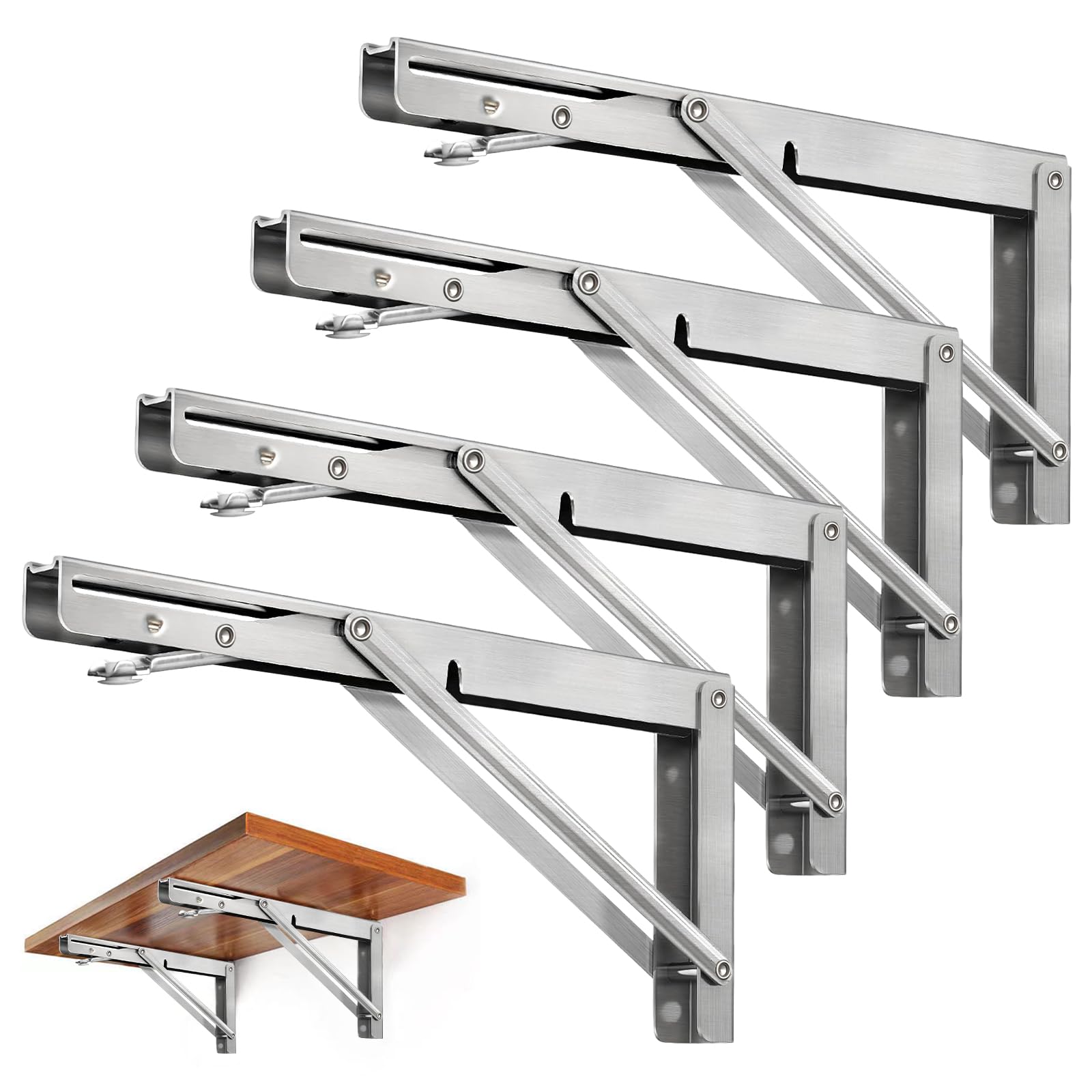 Photo 1 of *****************MISSING 2****************
Storystore Folding Shelf Brackets - 12Inch Heavy Duty Stainless Steel Collapsible Shelf Bracket for Bench Table, Space Saving DIY Bracket, Max Load: 550lb