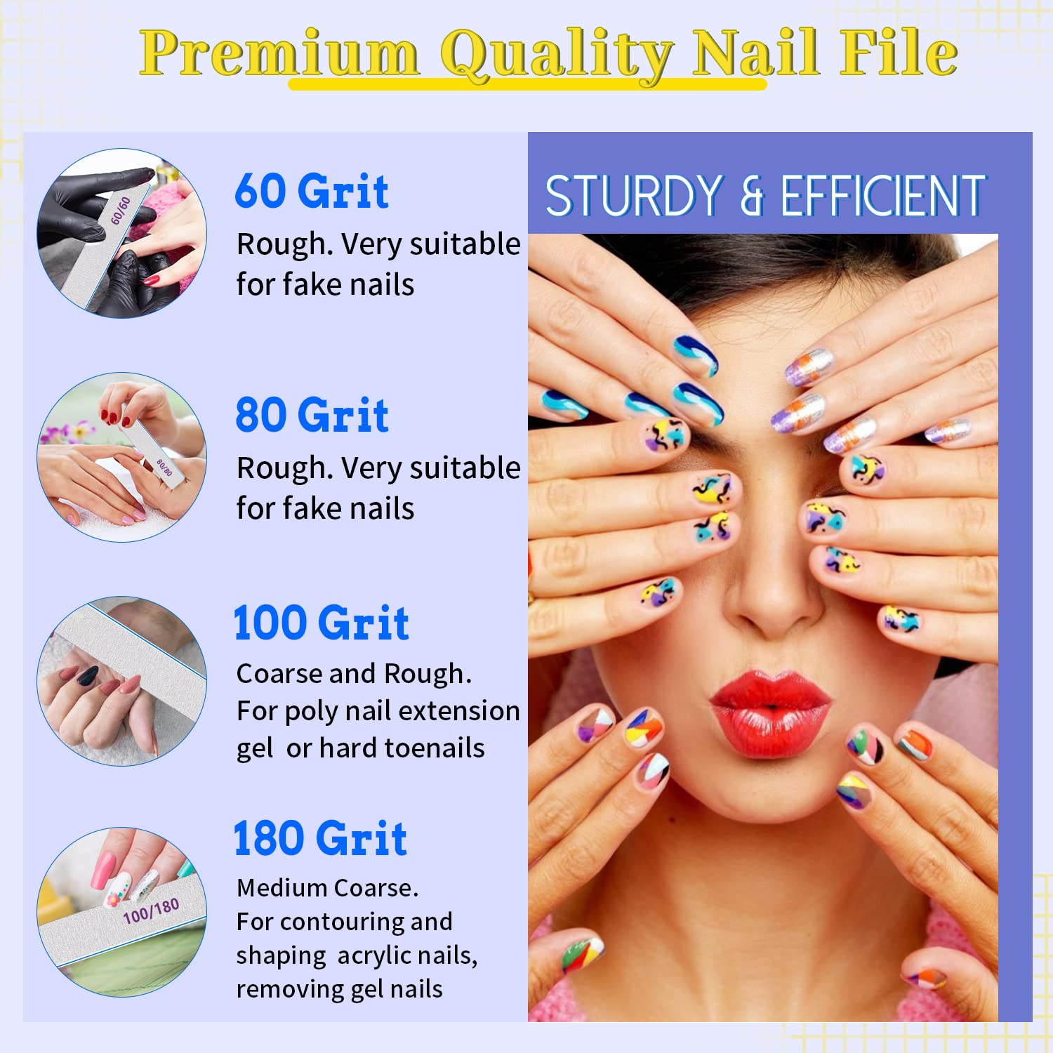 25 Pcs Nail File 80/80 Grit Nail Files for Acrylic Nails & Gel Nails, Double Sided Emery Board for Nails, Professional Nail File Coarse Nail File for Home and Salon Use