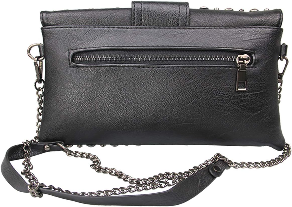 Rullar Women Ladies Punk Rivet Purse Satchel PU Leather Shoulder Crossbody Top-Handle Bag Tote Handbag Black - Image 4