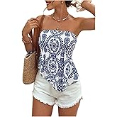 MakeMeChic Women's Boho Tops Strapless Ruffle Hem Going Out Tops Summer Vacation T Shirts