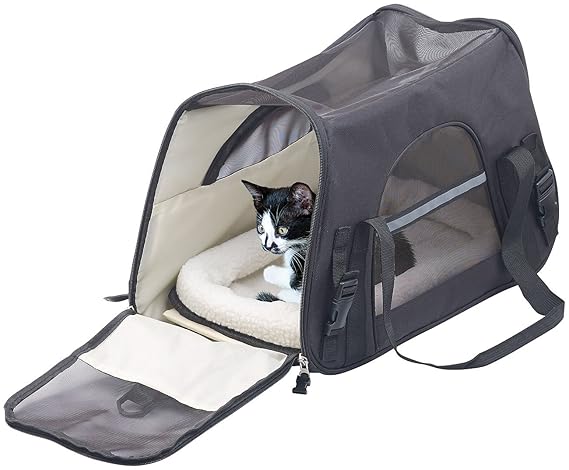 Sweetypet Hundetasche: Hand- & Auto-Transporttasche für Haustiere bis 8 kg, Größe L, schwarz (Katzentragetasche)