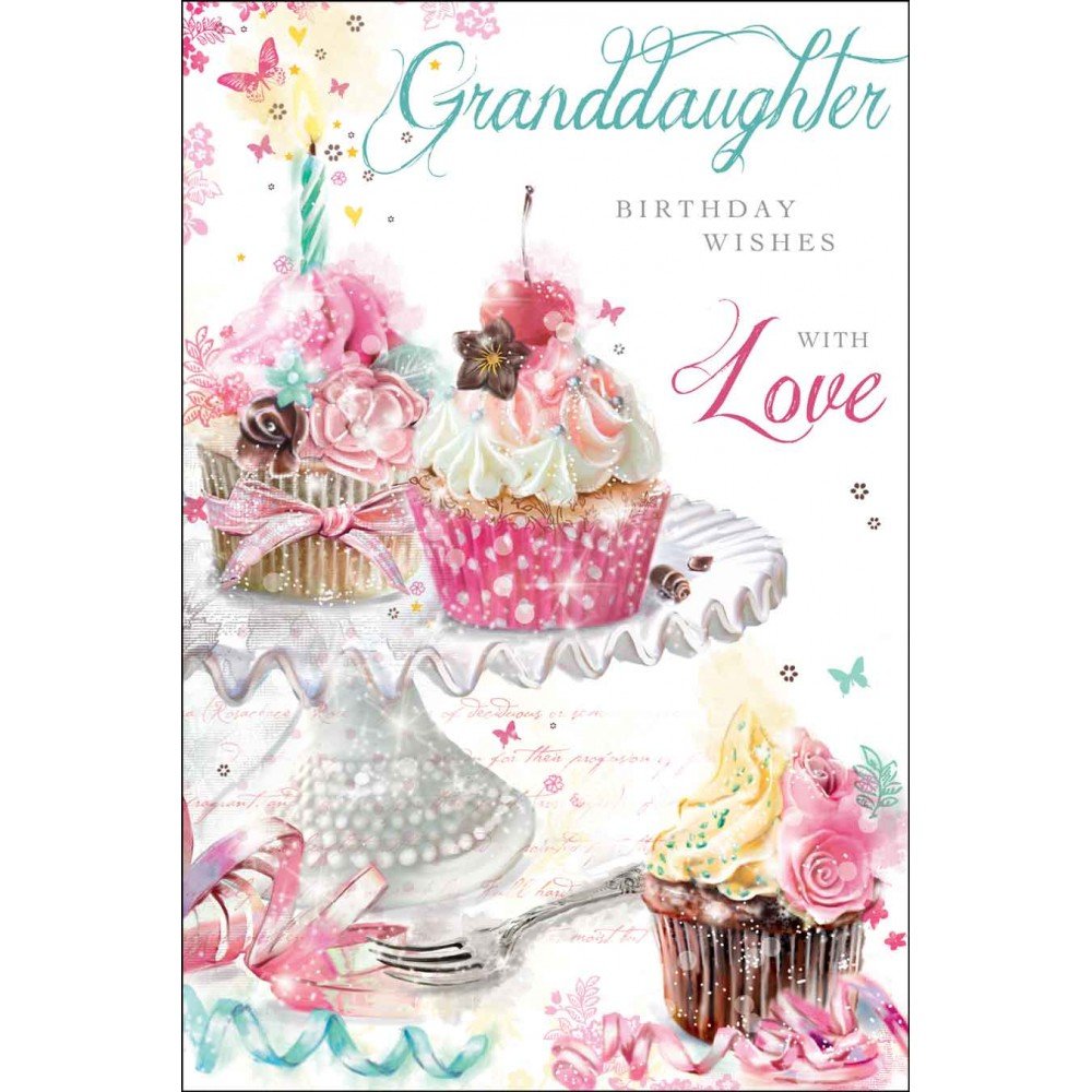 Greeting Card (JJDR46) - Birthday - Granddaughter - Beautiful Cupcakes