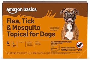 Amazon Basics Flea, Tick & Mosquito Topical Treatment for Large Dogs (21-55 pounds), 6 Count, Packaging May Vary