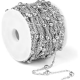 33 Feet Stainless Steel Satellite Bead Chains Roll, 2mm 304 Stainless Steel Ball Beaded Cable Link Chains Spool Bulk for Jewelry Making DIY Craft