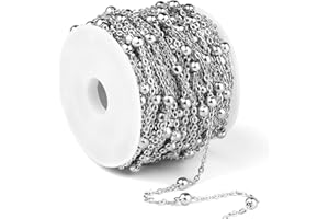 CADIKEZ 33 Feet Stainless Steel Satellite Bead Chains Roll, 2mm 304 Stainless Steel Ball Beaded Cable Link Chains Spool Bulk for Jewelry Making DIY Craft