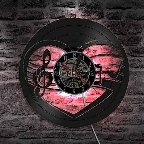 Amazon Co Jp A N 30cm1ピース音符記号ト音記号ledライトナイトランプ音楽ハートシート音楽ビニールレコード壁掛け時計led照明付き ホーム キッチン