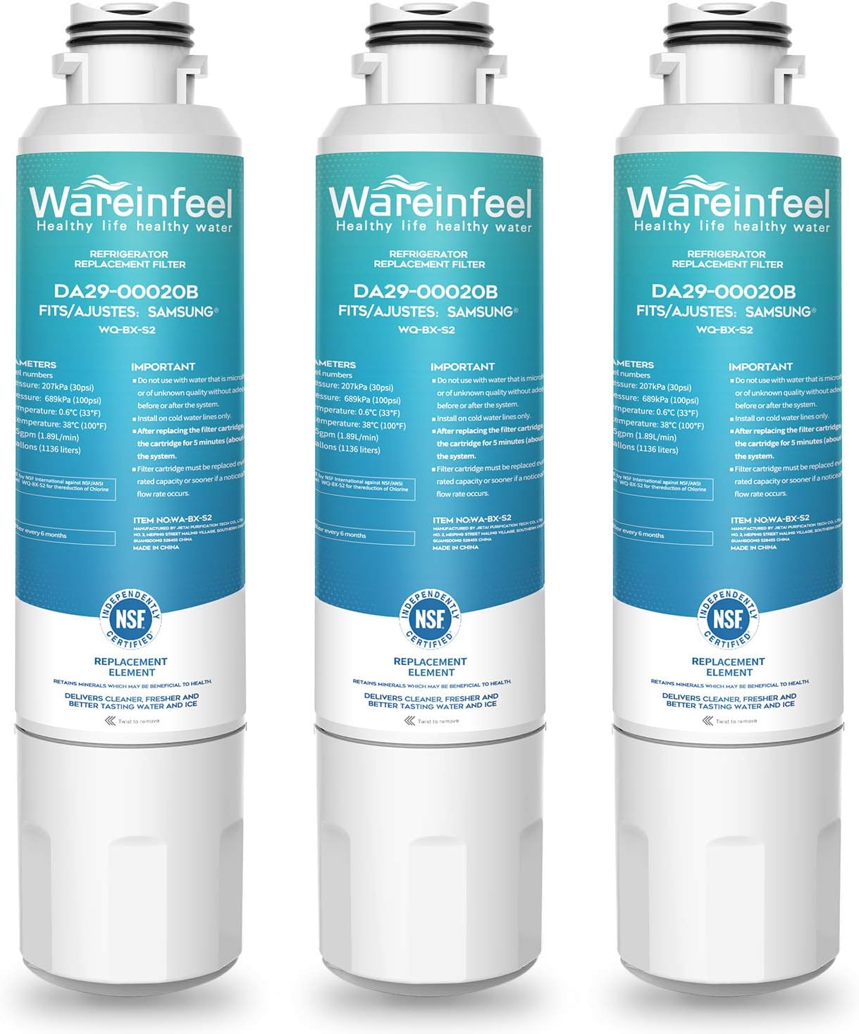 Wareinfeel 3Pcs DA29-00020B Refrigerator Water Filter, Compatible with Samsung Fridge Filter DA29-00020B DA29-00020A 46-9101, NSF 42 home depot Refrigerator Water Filter DA29-00020B.