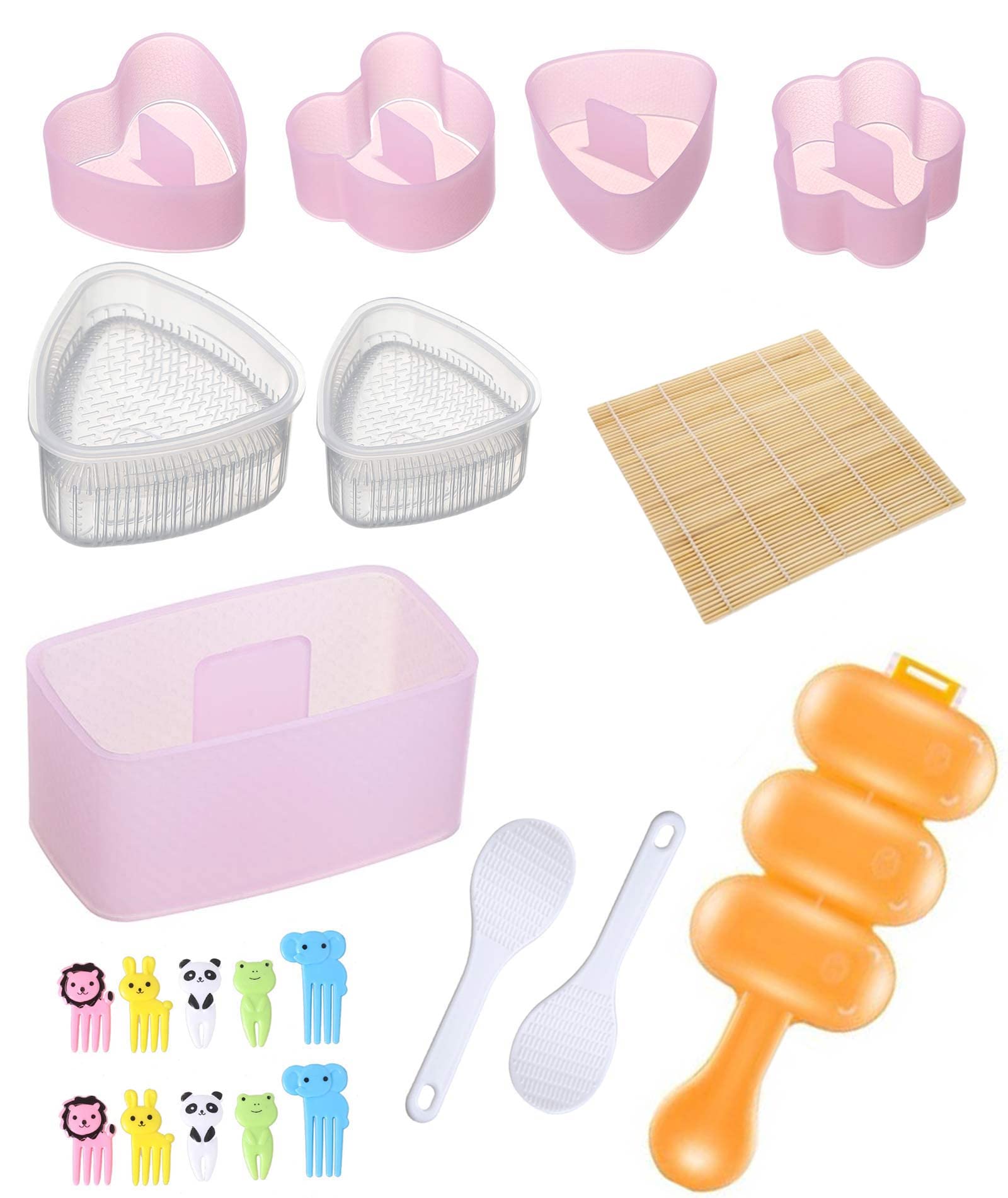Les-Theresa 21pcs Japanese Rice Ball Mold, Bento Presses Mold Cute Triangular Sushi Mold Set, Rice Ball Maker Mold Cartoon Sushi Onigiri Mold, Onigiri Mould Kit DIY Sushi Roller for Home Kitchen