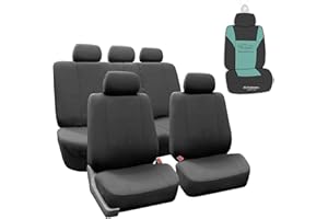FH Group Car Seat Covers Light Breathable Durable Seat Cover Flat Foam Padding Cloth Full Set Charcoal Car Seat Covers, Airbag & Split Ready Universal Fit Interior Accessories for Cars Trucks and SUVs
