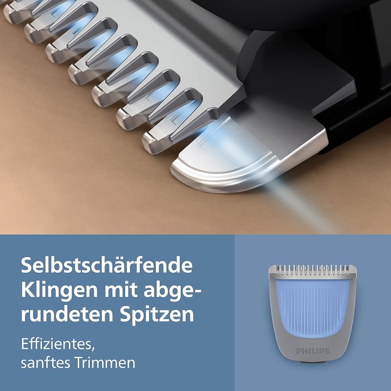 Bartschneider 3000er-Serie – selbstschärfende Klingen mit abgerundeten Spitzen, 20 Längeneinstellungen, Lift&Trim-Kamm, 100% wasserdicht, Akkuanzeige, USB-Ladegerät, Modell BT3619/15