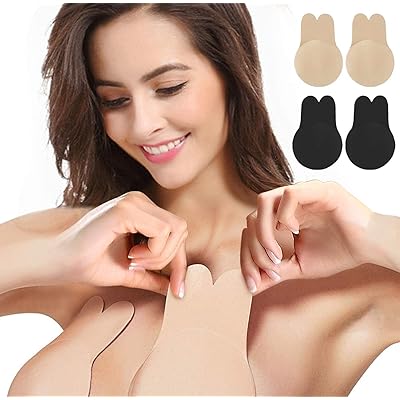 حمالة صدر لاصقة ، شرائط رفع فورية سيليكون معجنات عكسية أغطية بدون حلمة أرنب 2 أزواج