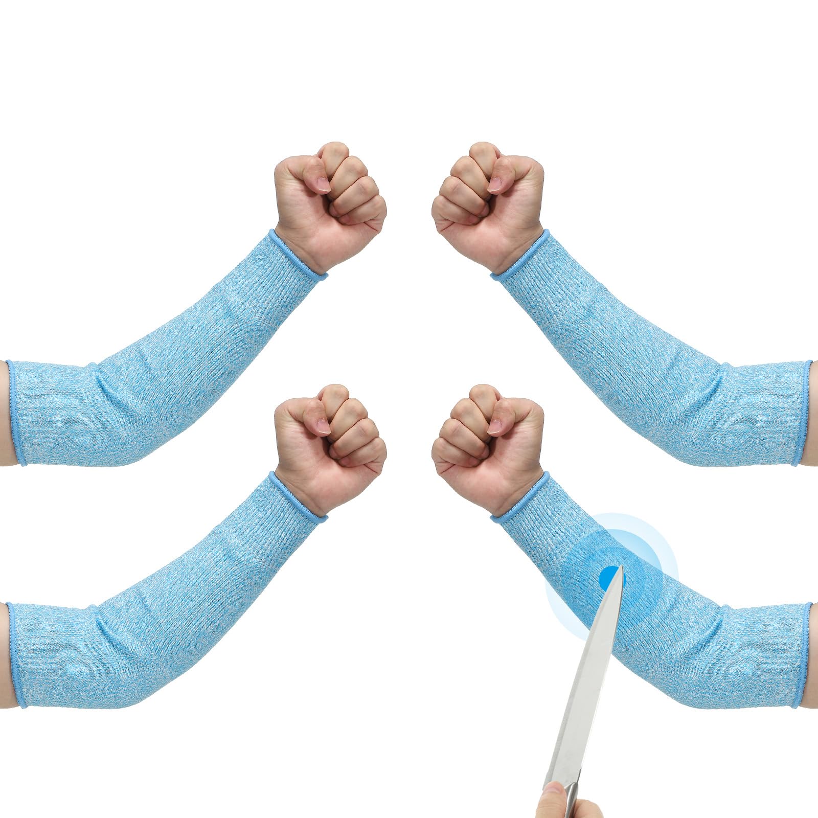 PATIKIL 14 Inch Cut Resistant Sleeve, 2 Pairs Arm Safety Protectors Sleeves Forearm Sleeve HPPE Level 5 Protection for Thin Skin and Bruising, M, Sky Blue