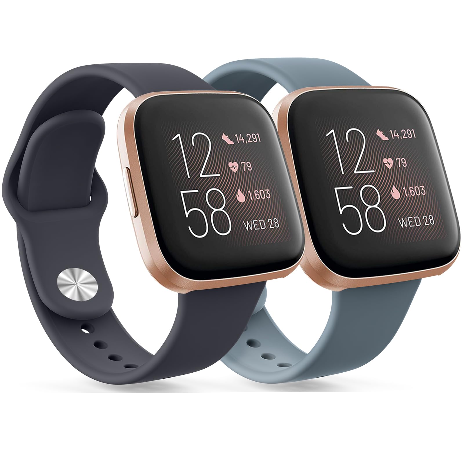 2 Straps for Fitbit Versa 2 Strap/Versa Strap for Women Men, Silicone Sport Replacement Straps Compatible with Fitbit Versa Lite/Fitbit Versa 2/Fitbit Versa,Quick Release,Midnight Blue+Blue Grey