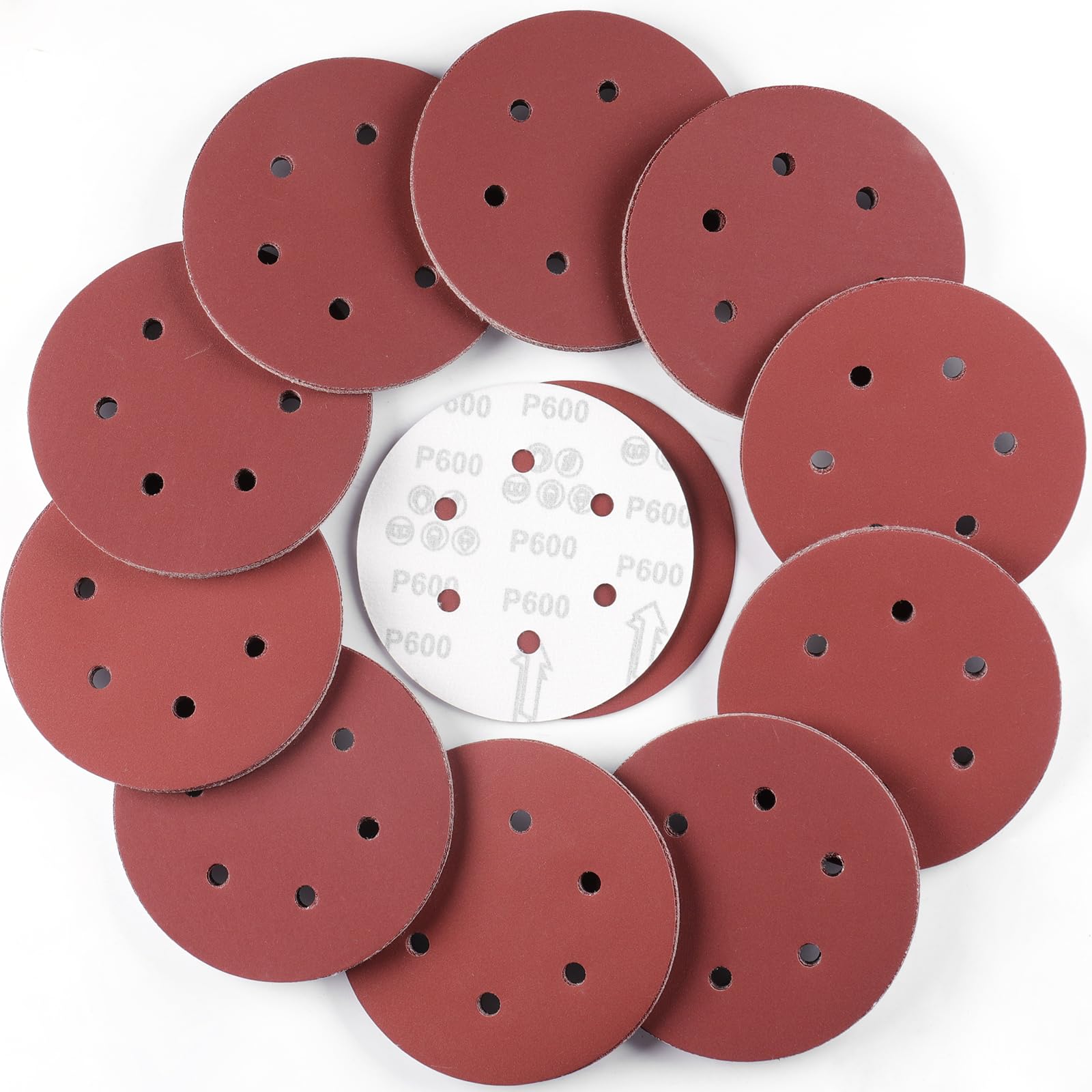 Sruhrak 100 Pcs Sanding Discs, 150mm Sanding Pads Set Hook and Loop 600 Grits Sandpaper for Random Orbital Sander