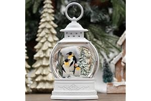NQOFADSN Christmas Lantern Snow Globe, Musical Penguins Snow Globe Battery & USB Operated Lighted Christmas Decorations, 6H Timer, Spinning and Swirling Glitter Snow Globes Decorations Gifts