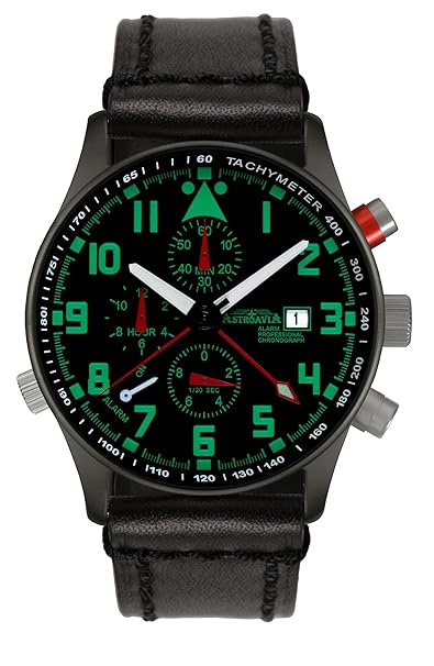 Astroavia Herren-Armbanduhr Alarm Chronograph Quarz mit Leder Armband R4BL