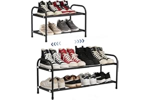 ASULUPHY Expandable Shoe Rack, 2 Tier Metal Shoe Racks for Closet & Entryway, Adjustable Heavy Duty Free Standing Shoe Organi