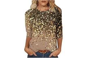 SHOPESSA Womens Christmas Shirt 3/4 Sleeve T Shirts for Women Crew Neck Print Xmas Tree T Shirts Festival Outfits for Women