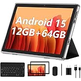 ECOPAD Android 15 Tablet, 10 Inch Tablets with Keyboard Mouse 12GB RAM + 64GB ROM +1TB Expand, 2 in 1 Tableta with WiFi 6 / Bluetooth/GMS Certified/IPS Touch Screen, Black Set