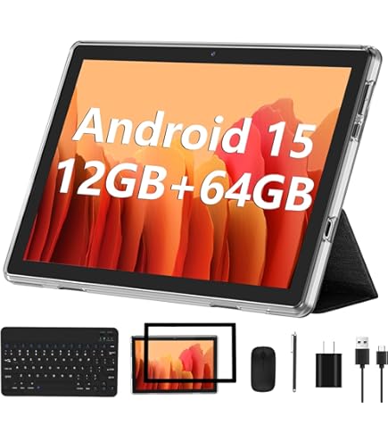 ECOPAD Android 15 Tablet, 10 Inch Tablets with Keyboard Mouse 12GB