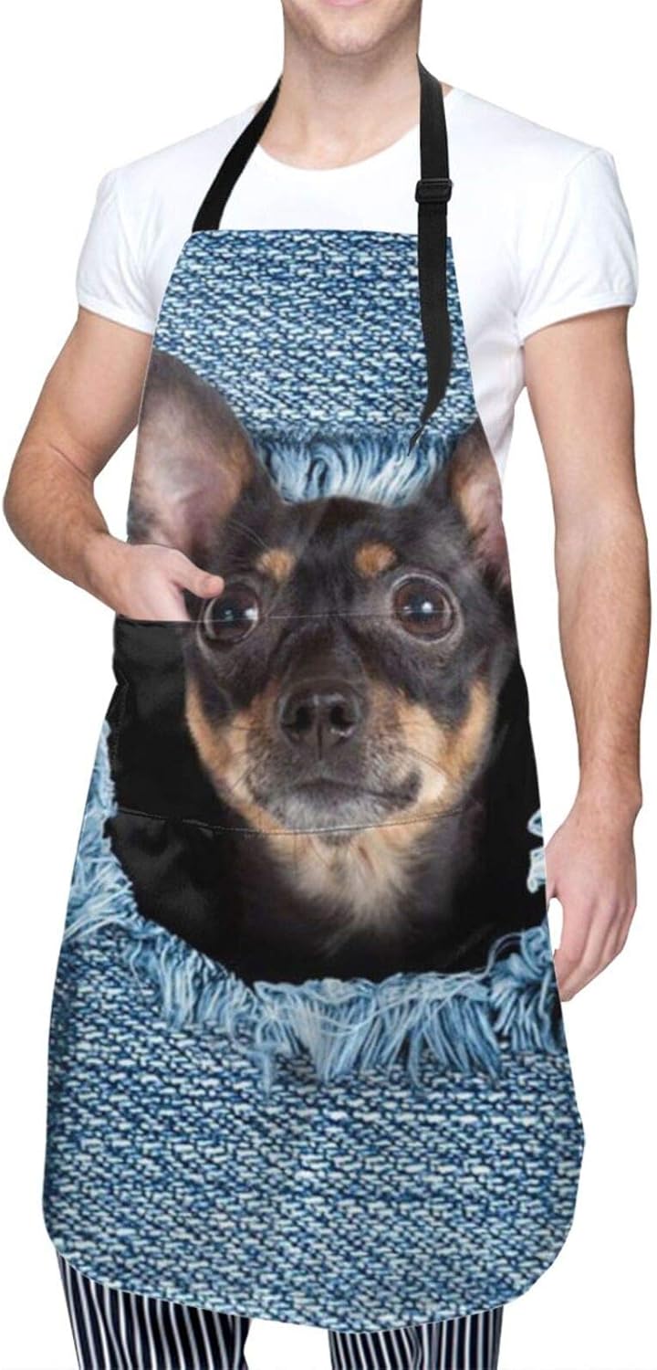 boran Denim Cute Dog Aprons for Women Cooking Baking