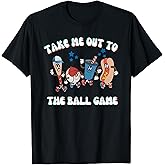 Retro Take Me Out ToThe Ball Game Baseball Hot Dog Bat Ball T-Shirt