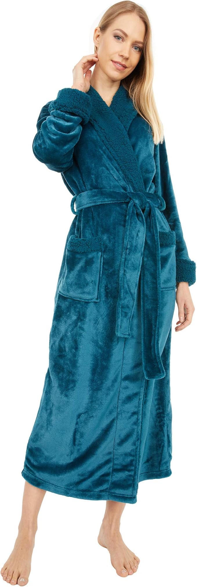 Natori Plush Sherpa Robe 52" Deep Sea Green M (Women's 1012) Amazon