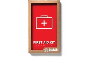 Kubik Letters First Aid Kit Sign, ADA Compliant Modern Design Sign with Grade 2 Braille for First Aid Kit Location with 3M Double Sided Tape