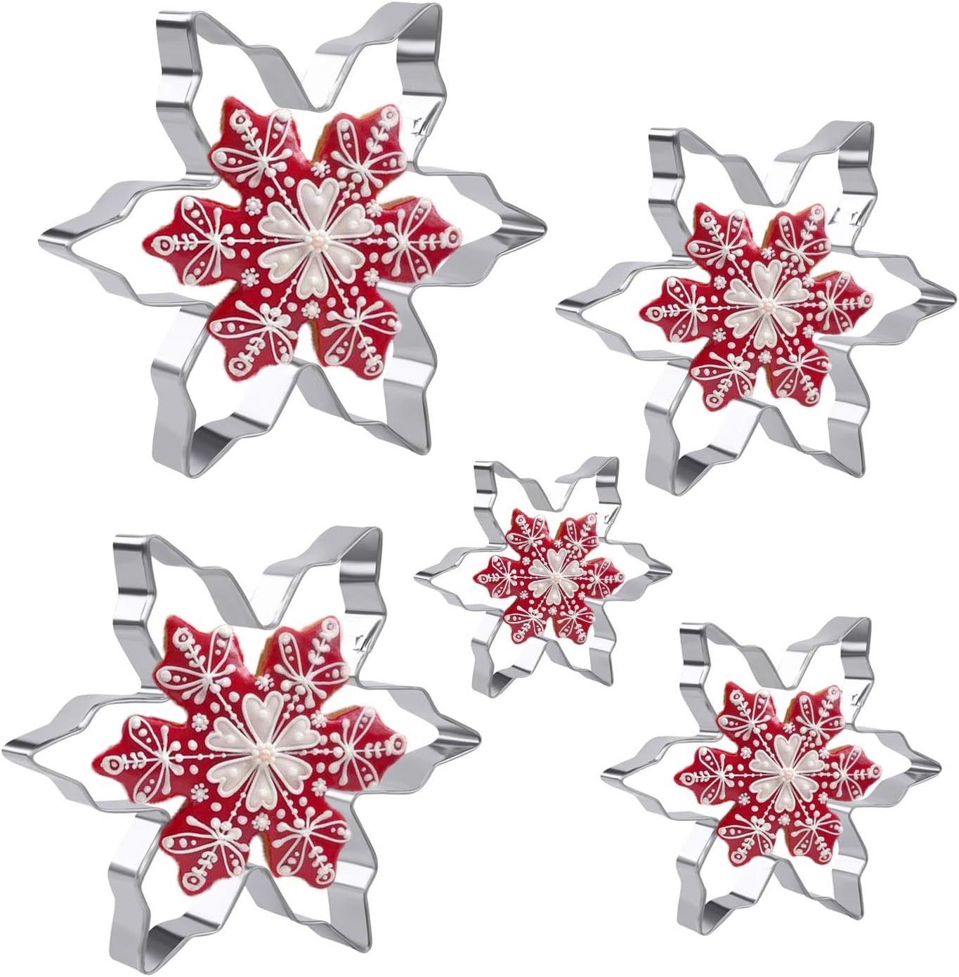 Snowflake Cookie Cutters 5 Pieces Various Size Christmas Biscuit Cookie Cutter Set by Iindes