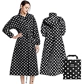 LAMA Womens Long Raincoats Rain Jacket Waterproof Packable Hooded Windbreaker Lightweight Adjustable Waist for Outdoor