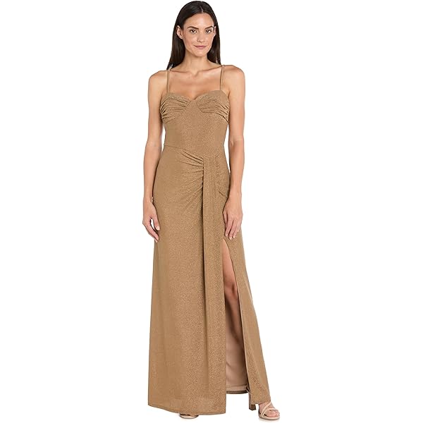 Amazon.com: BCBGMAXAZRIA Womens Fit and Flare Floor Length Sequin Evening  Gown One Long Sleeve Crew Neck Cut Out Side Slit Dress, Gold, XX-Small US :  Clothing, Shoes & Jewelry