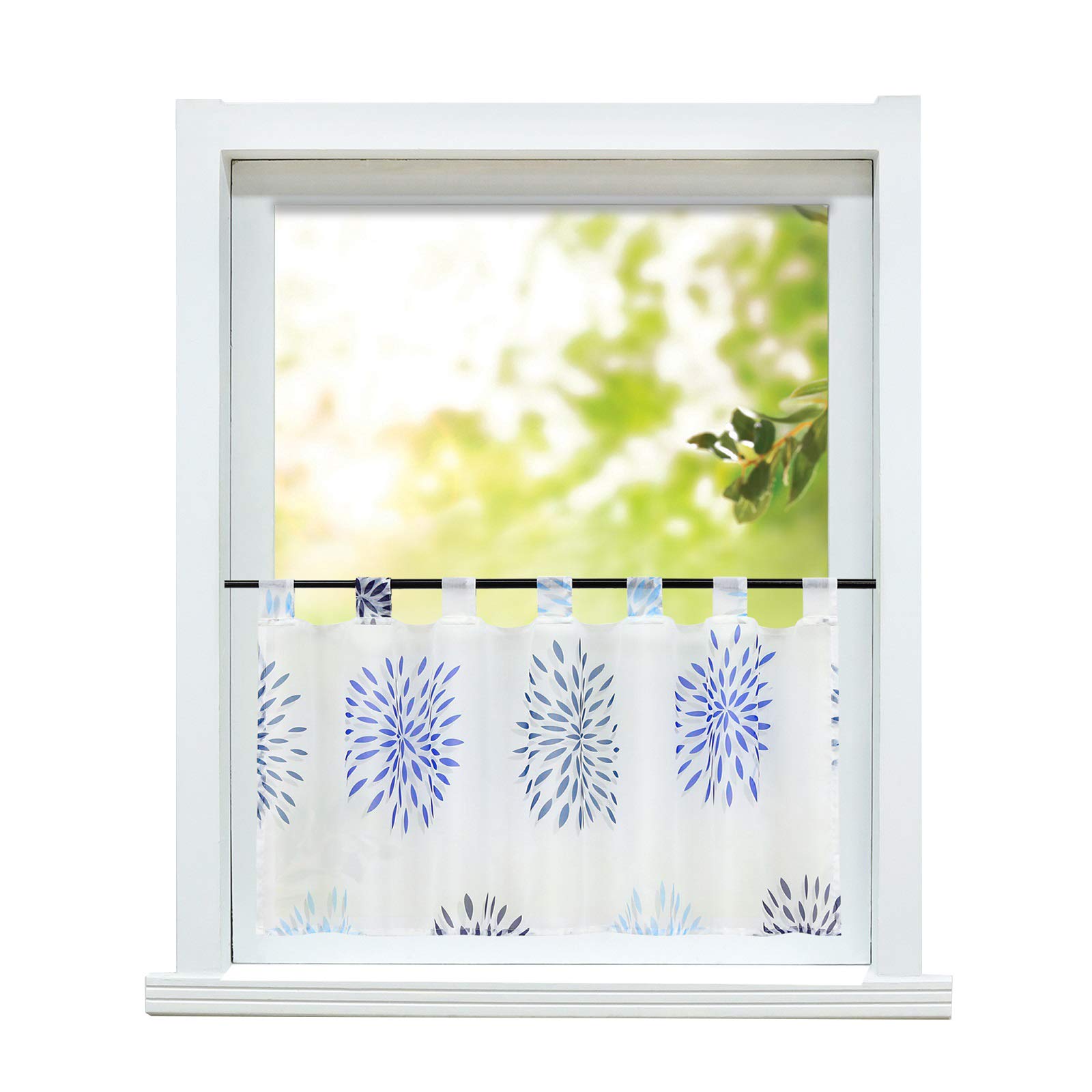 ESLIR Modern Bistro Curtain Kitchen Curtains Transparent Curtains with Loops Short Curtain Voile Circle Pattern Blue HxW 45 x 120 cm 1 Piece