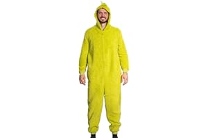 The Grinch Sherpa Union Suit with Head Zipper Adult Halloween Costume Cosplay for Men and Women