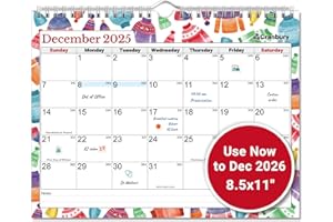 Cranbury Wall Calendar 2025-2026 8.5x11", Use Now to Dec 2026, Colorful Seasonal Designs, Thick Paper, Large Daily Squares, Sturdy Spiral Binding, Use on Wall Lay or Flat as Monthly Desk Calendar