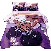 kodhyvj African American Black Girl Comforter Set Twin Size, Black Girls Magic Duvet for Kawaii Bedroom Decor, Girl Love Music Purple Bedding Set with 1 Comforter +1 Pillowcase