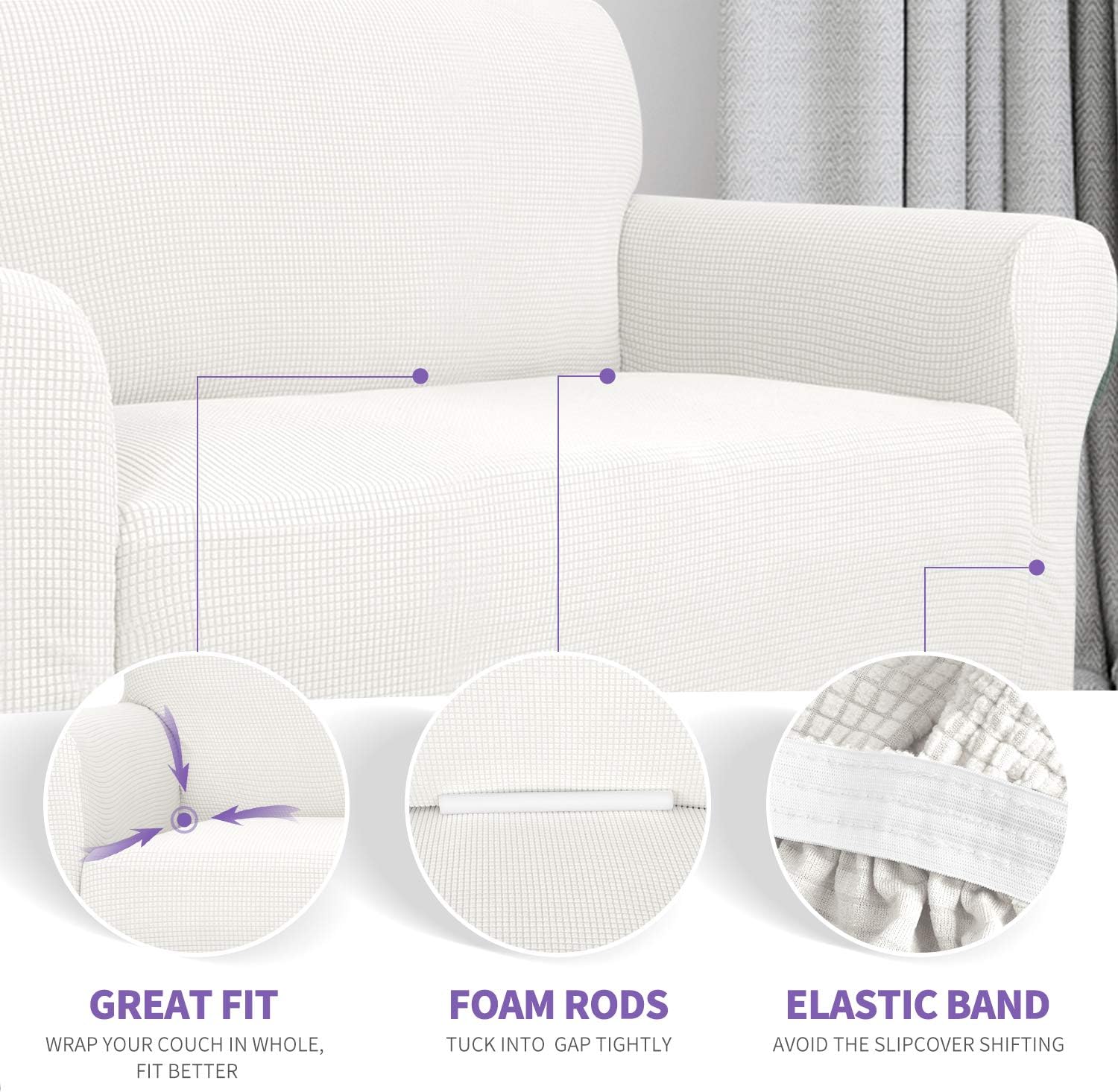 ZNSAYOTX Super Stretch Couch Cover Love Seat Sofa Covers for Living Room Dogs Pet Friendly Furniture Protector Spandex Loveseat Slipcovers with Anti Slip Foam Sticks (White, Loveseat): Home & Kitchen