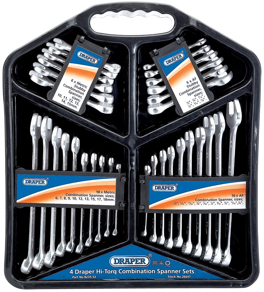 Draper 26697 Metric/AF Hi-Torq Combination Spanner Set, 32 Pieces , Blue