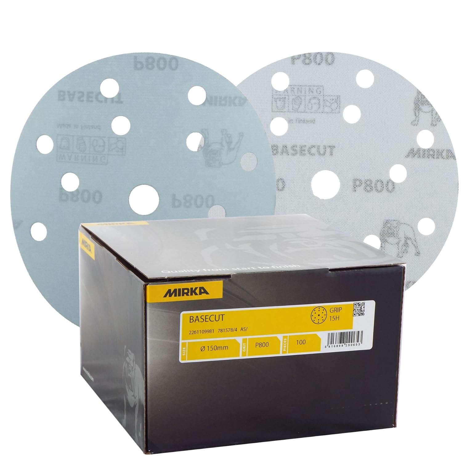 Mirka Basecut White Hook And Loop Hook It 150mm 6 Inch Sanding Discs - Box 100 Abrasive P180 Grit Automotive Refinishing Sandpaper Sanding Discs 15 Hole Vacuum Dust Extraction System