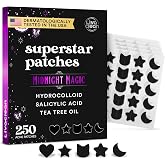 Livaclean 250CT Black Star Pimple Patches for Face - Hello Kitty Pimple Patches Black w/Salicylic Acid &amp; Tea Tree Oil - HSA/FSA Compliant Hydrocolloid Acne Patch, Cute Blemish Patches, Zit Patch