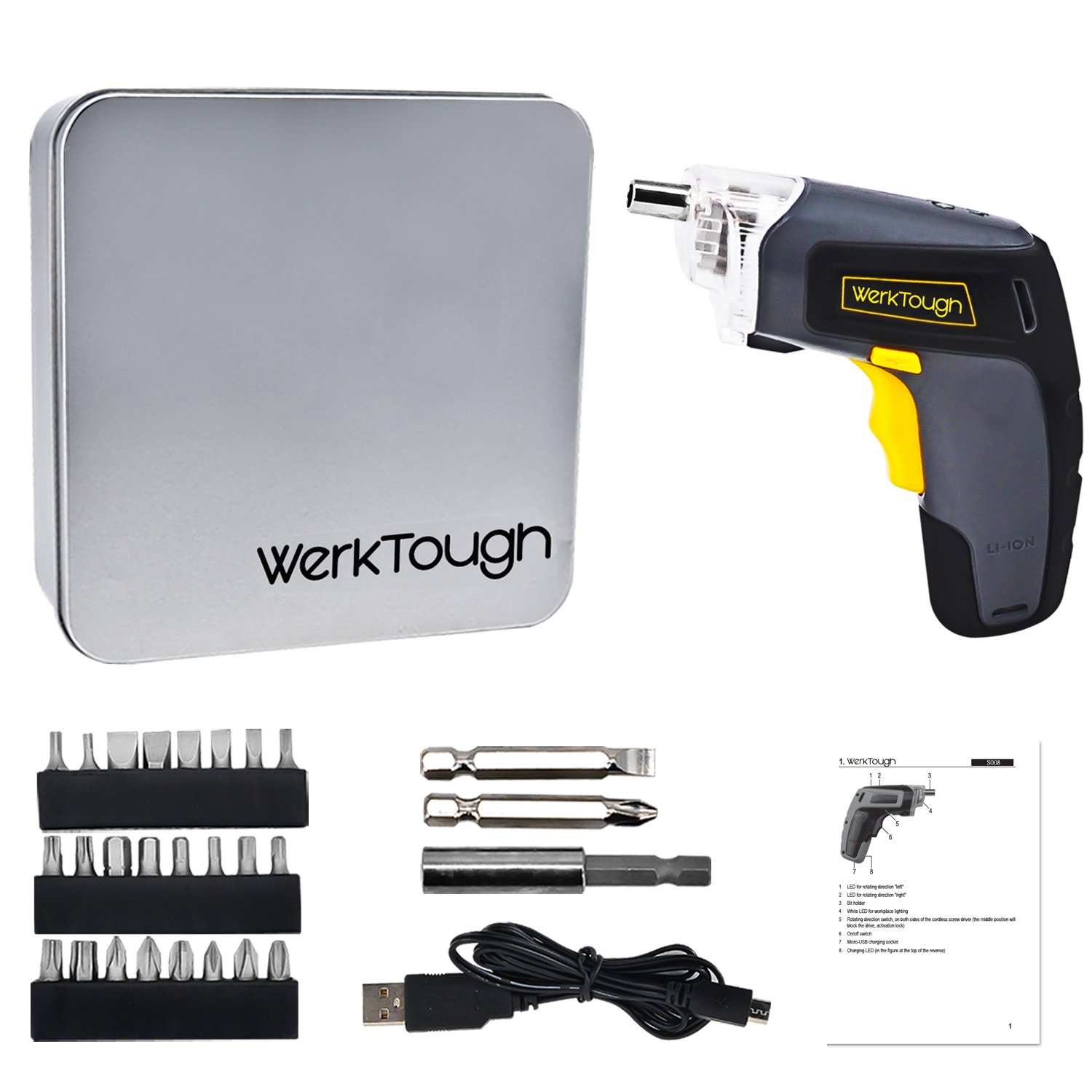Werktough 3.6V Li-ion Battery Cordless Screwdriver S008