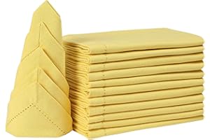 Bedding Craft Cotton Dinner Napkins Set of 12 – 18x18 Sand Yellow with Hemstitched Mitered Corners – Machine Washable Fabric 