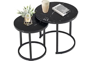 Hoctieon Nesting Coffee Tables, Round Nesting Tables Set of 2, End Tables, Stacking Nesting Tables for Living Room, Circle Coffee Tables, Side Tables Wooden Table Top, Black