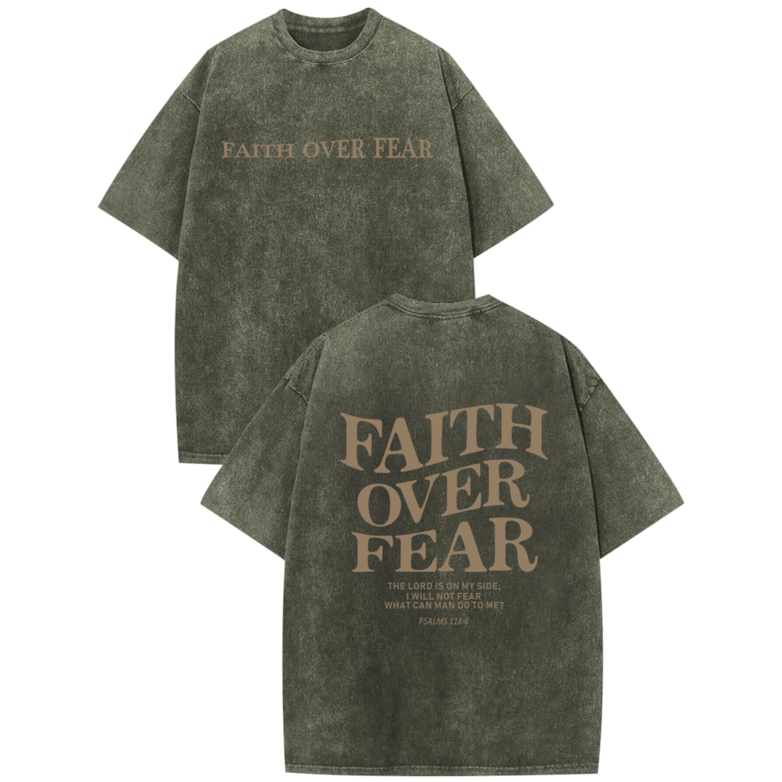 Photo 1 of Weetiotio Christian Faith Over Fear Shirt for Men Jesus Religious Shirts Oversized Graphic Tees Acid Wash God T-Shirt(Army Green,L)