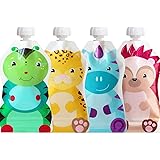 ChooMee Reusable Baby Food Pouches, SnakPack | Water Tight Double Lock Zipper, Soft, Durable, BPA Free | 4 CT, Holds 5 oz