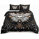 HOSIMA Butterfly Bedding Set for Girls， Gothic Skull Boho Comforter Cover Decor for Bedroom, Sun and Moon Pattern Duvet Cover Queen Size.(No Comforter)