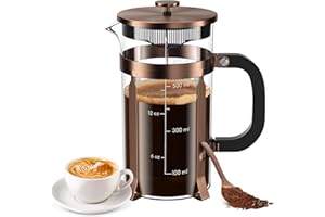 BEANNEST French Press Coffee Maker - 21 Ounce / 600ML, Stainless Steel & Heat-Resistant Borosilicate Glass - Ideal for Cold Brew, Espresso, 4-Filter System