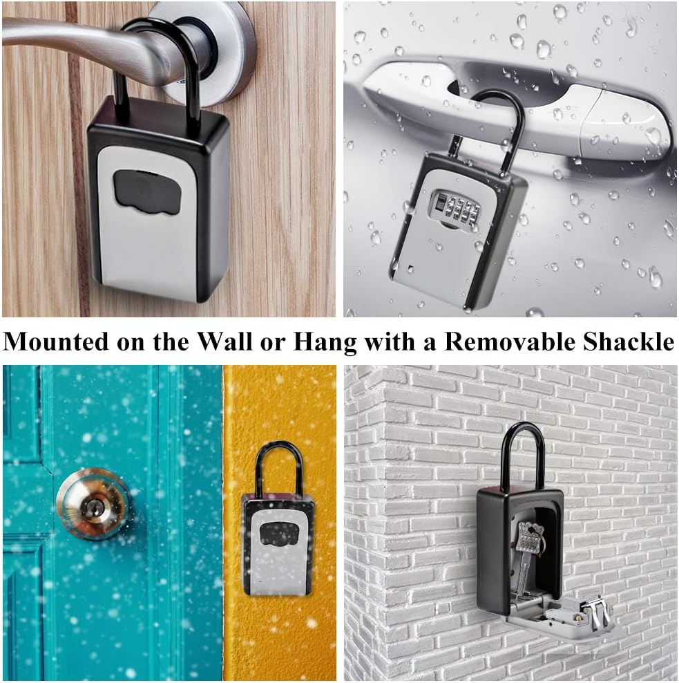 Key Lock Box Wall Mounted, Portable Lock Box for House Key, 5 Key Capacity, Weatherproof Resettable Code House Key Safe Security Lock Box for Outside Realtors Garage Spare: Home Improvement