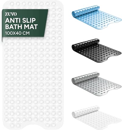 Zuvo Extra Long Bath Mat 100x40cm White Non Slip Anti Mould